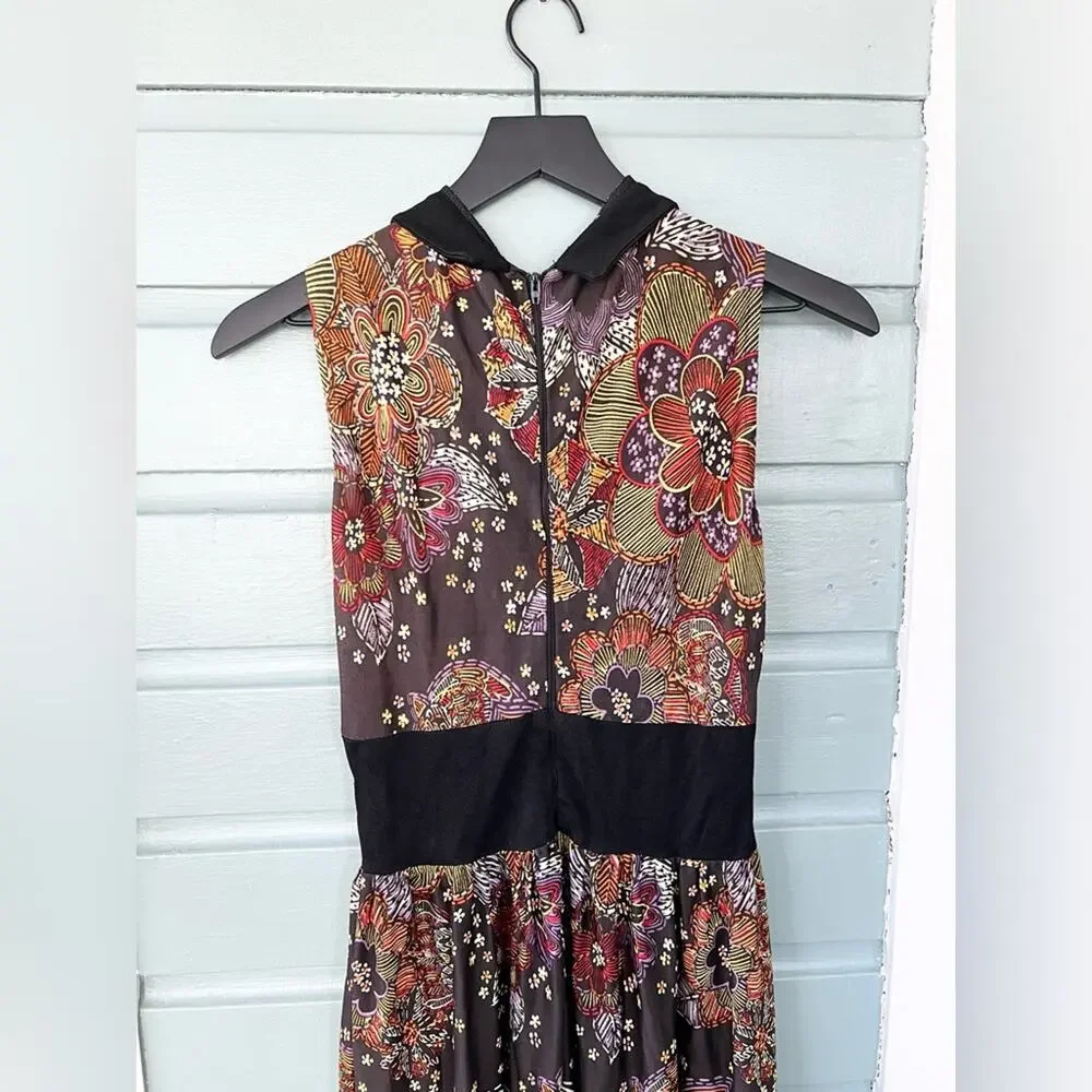 Vintage wide leg paisley jumpsuit 60s 70s brown Peter Pan collar S fall RARE - Picture 5 of 12